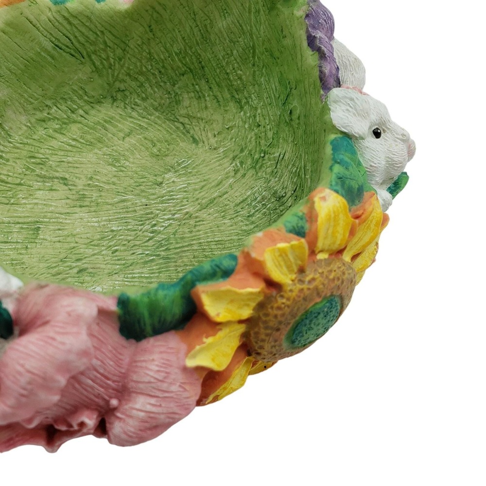 Vintage Resin Easter Bunny Basket with Flowers Sunflowers GREAT Details Colorful - Picture 8 of 9